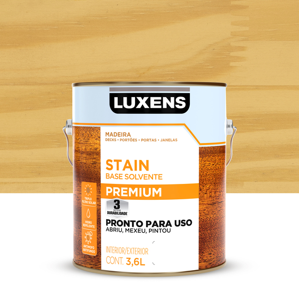 Stain Base Solvente Acetinado Pronto para Uso Transparente 3,6L Luxens