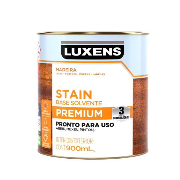 Stain para Madeira Exteriores Base Solvente Acetinado Ipê 0,9L Luxens