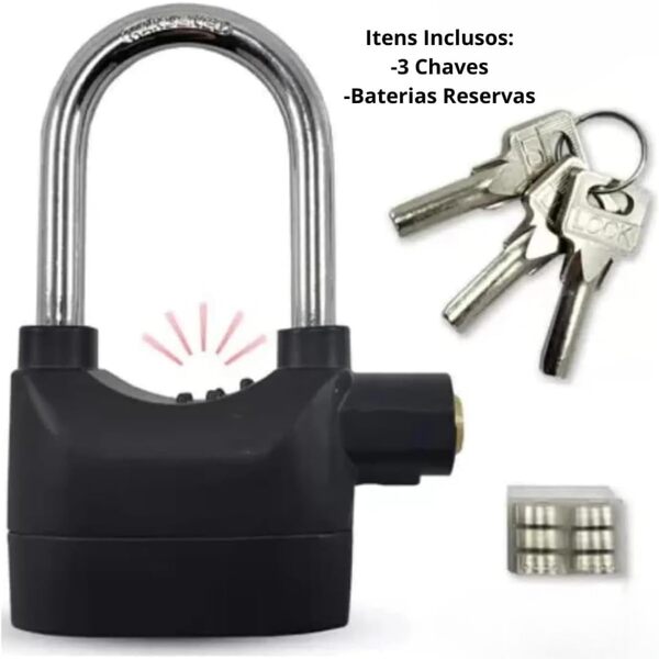 Super Cadeado Com Alarme Sonoro Portão Bicicleta Moto Bl 16 P