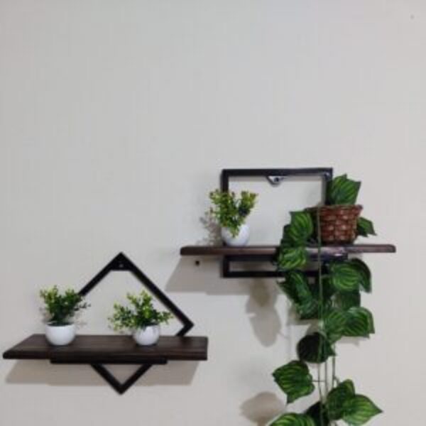 Suporte 2 Nichos Industrial De Parede Ferro E Madeira