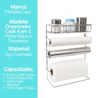 Suporte 5 Em 1 Porta Papel Toalha, Temperos, Film, Alumínio