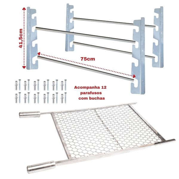 Suporte Churrasqueira Com Barras 75cm Mais Grelha Inox 70x50