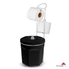 Suporte Cromado Porta Papel Higiênico Duplo C/ Lixeira Preta