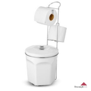 Suporte Cromado Porta Papel Higienico Duplo Lixeira Branca Leroy Merlin