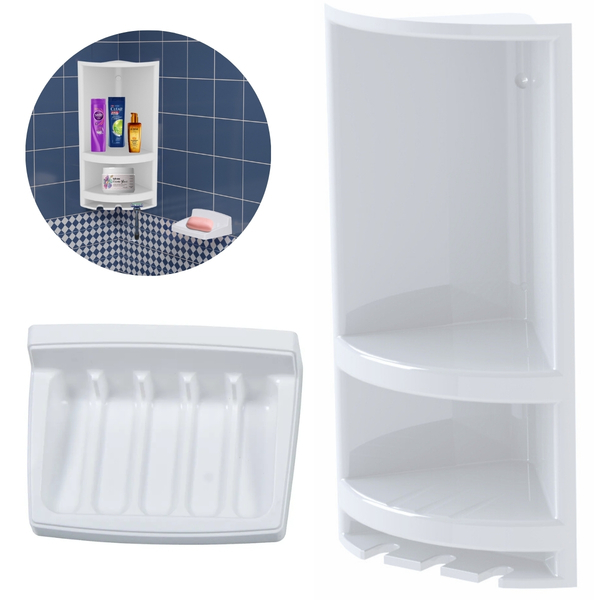 Suporte De Canto Cantoneira Porta Shampoo Branco + Saboneteir