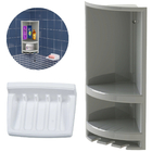 Suporte De Canto Cantoneira Porta Shampoo Cinza + Saboneteira