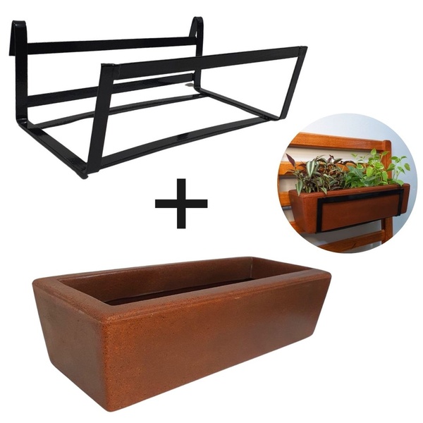 Suporte de Ferro e Jardineira de Plantas Marrom