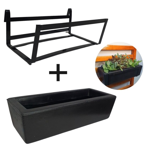 Suporte de Ferro e Jardineira de Plantas Preto