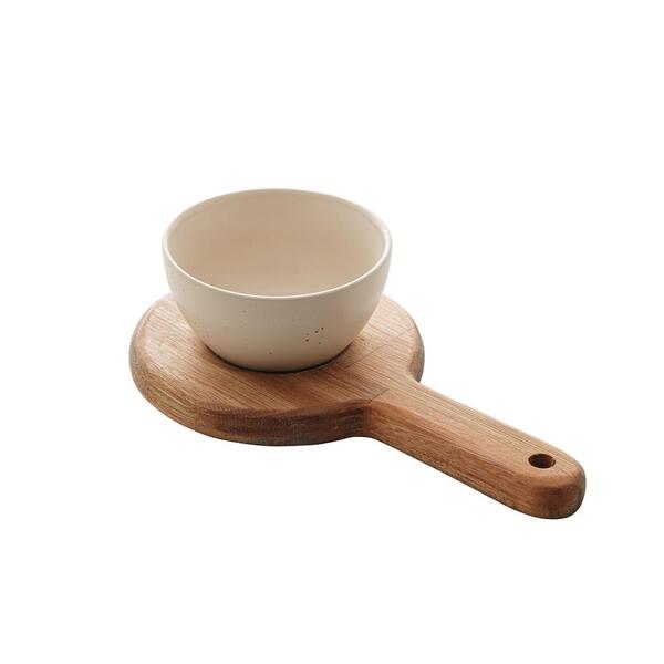 Suporte De Madeira Com Bowl Woodart Liptus 20x13x6cm Marfim