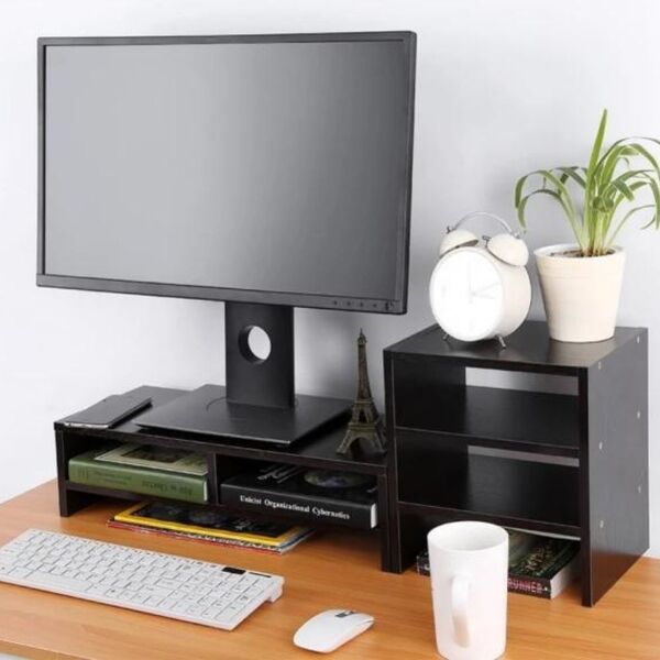 Suporte De Mesa Para Monitor Com Escaninho 100%mdf Preto