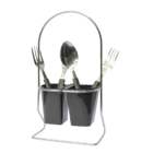 Suporte De Talher Cromado Com Duas Divisões Plásticas Pretas