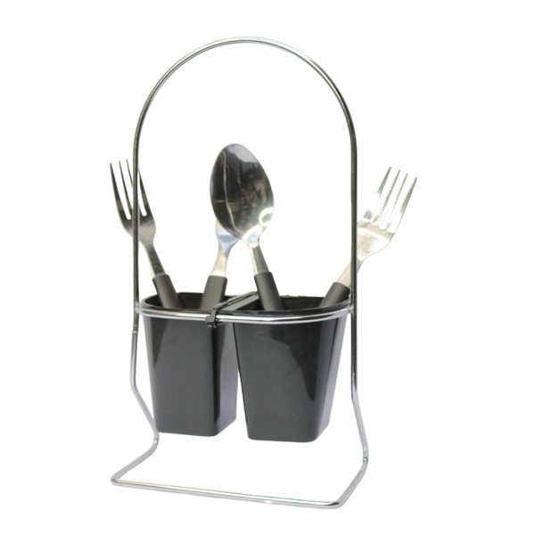 Suporte De Talher Cromado Com Duas Divisões Plásticas Pretas