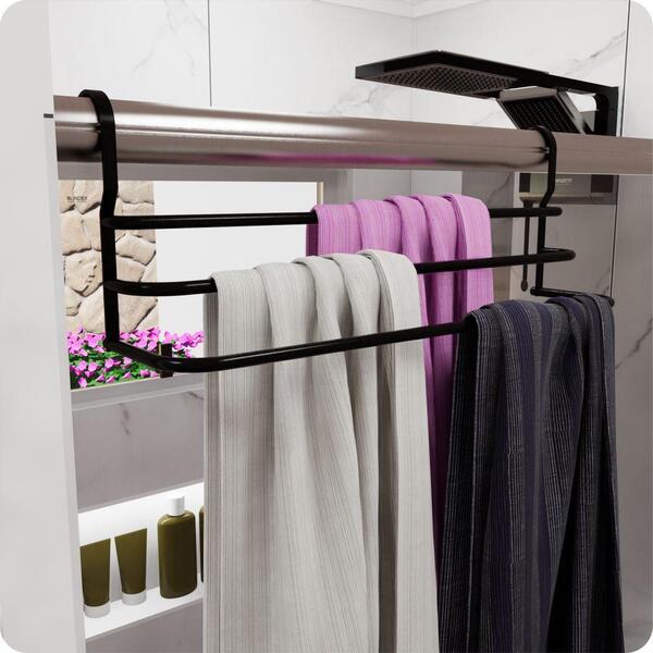 Suporte De Toalhas Toalheiro Triplo Box Elegance Preto 60cm