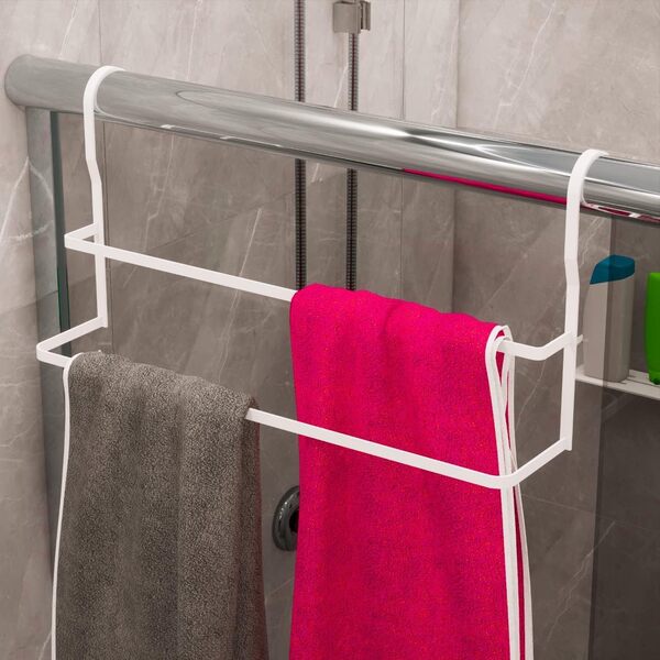 Suporte Duplo Porta Toalhas Toalheiro Box Branco Brilho 60cm