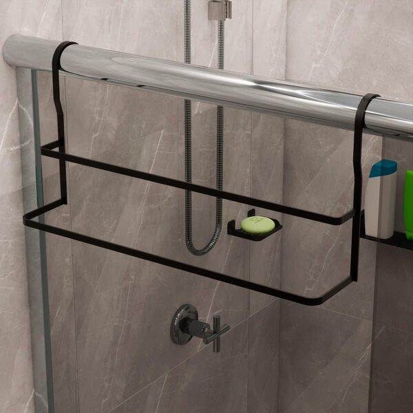 Suporte Duplo Porta Toalhas Toalheiro Box Preto Fosco 60cm