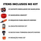 Suporte Enrolador + Mangueira Jardim 1/2" Com 20m + Esguicho