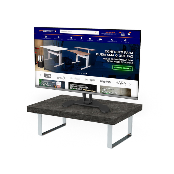 Suporte Ergonômico Para Monitor Aço Piatina Cromado Mdf 20x30