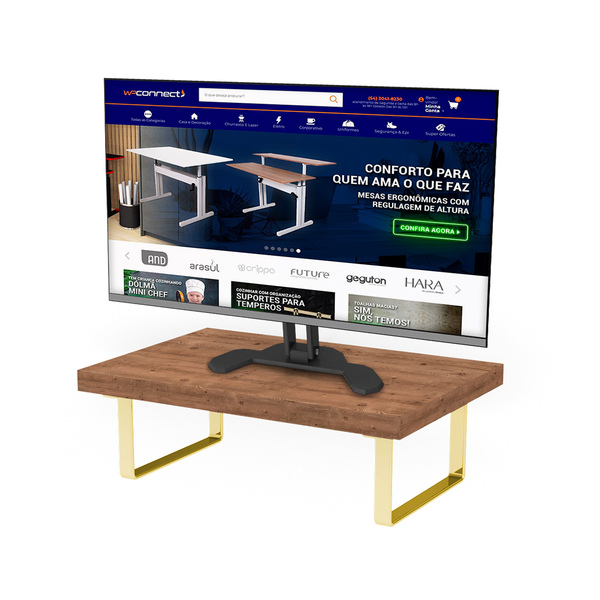 Suporte Ergonômico Para Monitor Aço Piatina Dourado Mdf 20x30