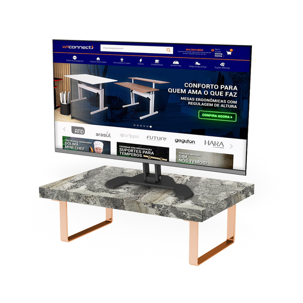 Suporte Ergonômico Para Monitor Aço Piatina Rosé Gold Mdf 20x