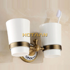 Suporte Escova E Pasta De Dentes Vintage Bronze C/ Porcelana