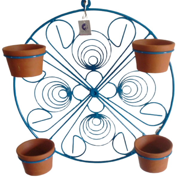 Suporte Ferro Mandala Cor Azul Para 4 Vasos
