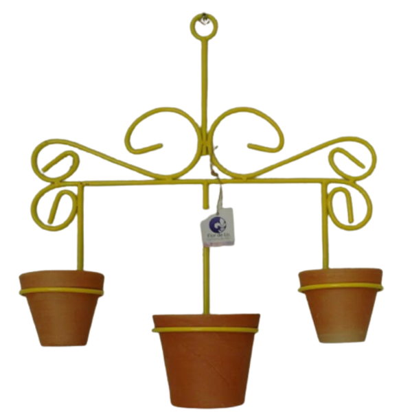 Suporte Ferro Para Plantas Retro 3 Vasos - Amarelo