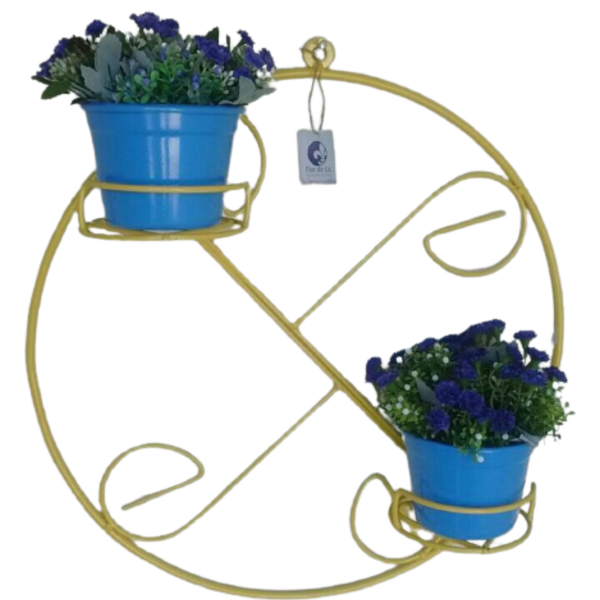 Suporte Ferro Plantas Redondo Colonial Amarelo 2 Vasos