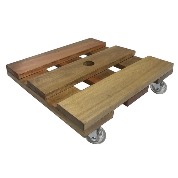 Suporte Madeira Quadrado Com Rodas P/ Vasos de Planta 36cm