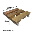 Suporte Madeira Quadrado Com Rodas P/ Vasos de Planta 36cm