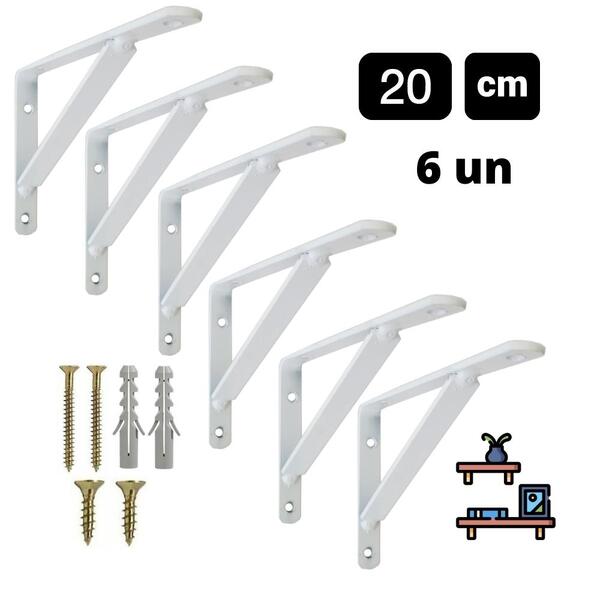 Suporte Mão Francesa 20cm Para Prateleira 6un+kit Parafusos