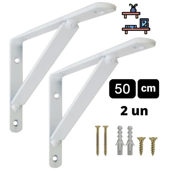 Suporte Mão Francesa 50cm Para Prateleira 2un+kit Parafusos