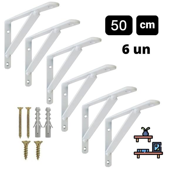Suporte Mão Francesa 50cm Para Prateleira 6un+kit Parafusos
