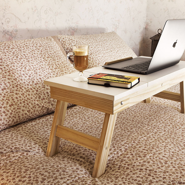 Suporte Para Notebook Mdf Branco E Pinus Dobrável E Mousepad