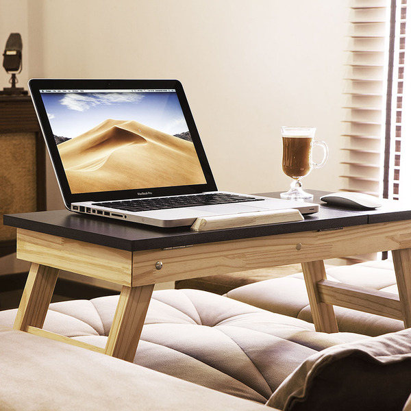 Suporte Para Notebook Mdf Preto E Pinus Dobrável E Mouse Pad