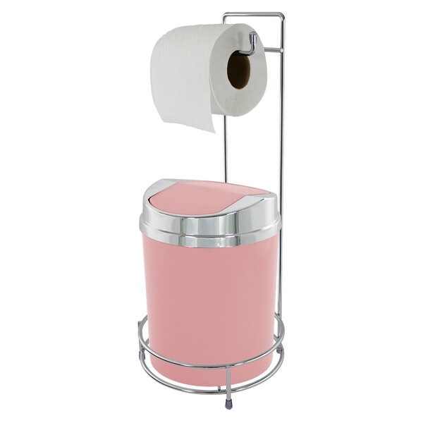 Suporte Para Papel Higiênico Com Lixeira Basculante Prata 5 L