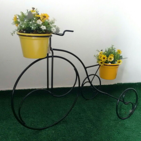 Suporte Plantas Bicicleta Preta - 2 Vasos