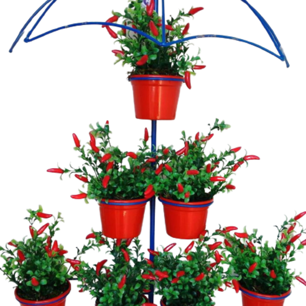Suporte Plantas Guarda Chuva Azul 7 Vasos