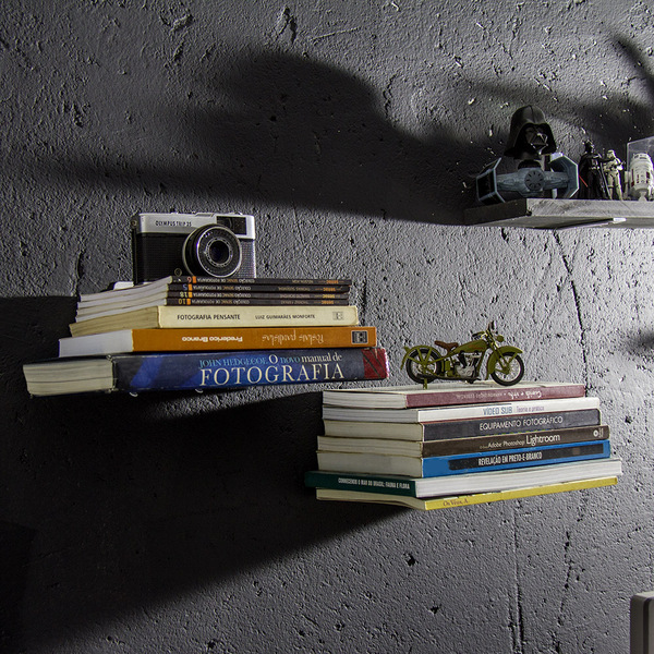 Suporte Porta Livros - Invisível - Inox Escovado - De Parede