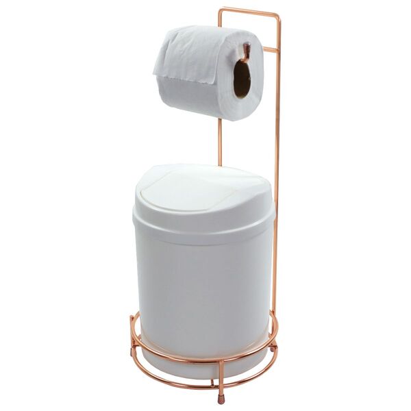 Suporte Porta Papel Higiênico Rosé Gold Lixeira Basculante Br