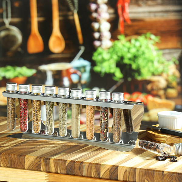 Suporte Porta Temperos E Ervas De Balcão 10 Tubetes Inox
