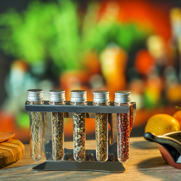 Suporte Porta Temperos Inox Com 5 Tubetes De Balcão