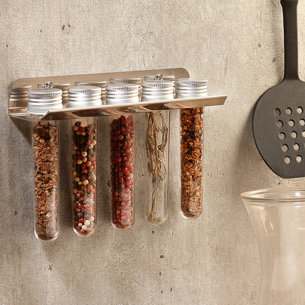 Suporte Porta Temperos Inox Com 5 Tubetes De Parede