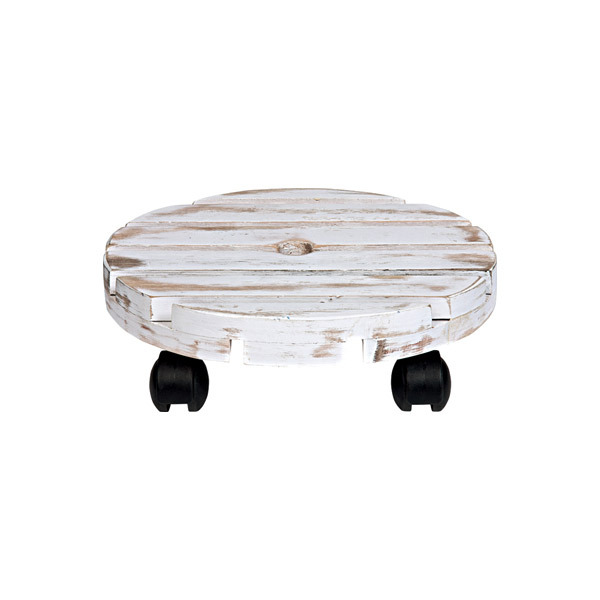 SUPORTE REDONDO MADEIRA C/RODIZIO BRANCO 4RODAS DIAMETRO 34,00 CM