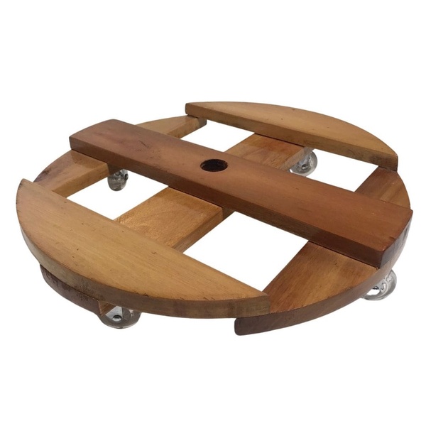 Suporte Redondo P/ Vasos Rodízio De Madeira Com Rodas 46cm