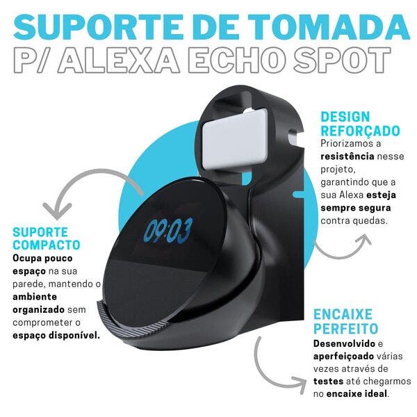 Suporte Stand De Parede Tomada Compatível Com Alexa Echo Spot