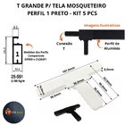 T Grande P/ Tela Mosqueteiro Perfil 1 Preto - Kit 5 Pcs