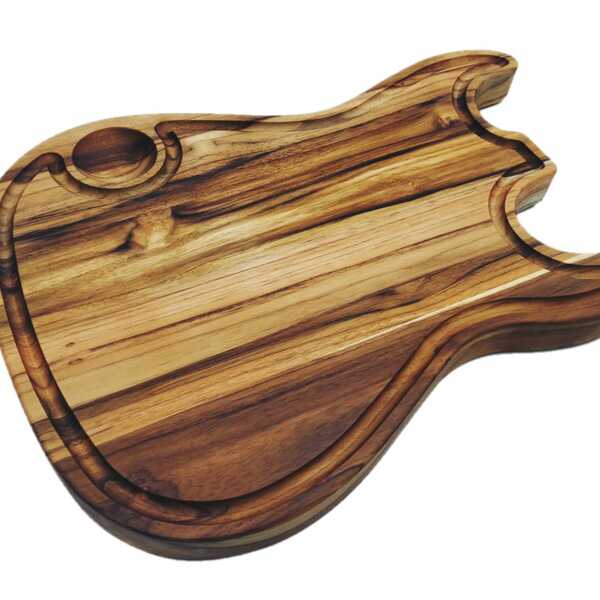 Tábua Churrasco Madeira Teca Guitarra Com Cumbuca Molho