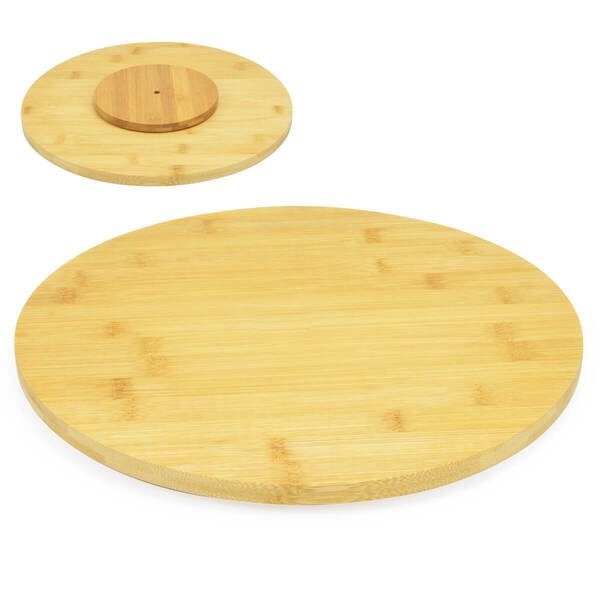 Tábua De Bambu Redonda Base Giratória 360 Graus 33cm