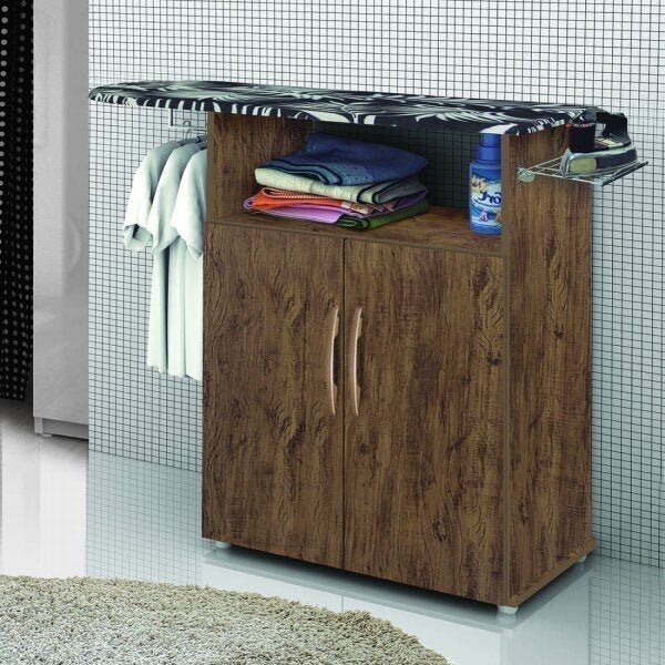 Tabua De Passar Com Armario 2 Portas Amelia  Amêndoa Wood