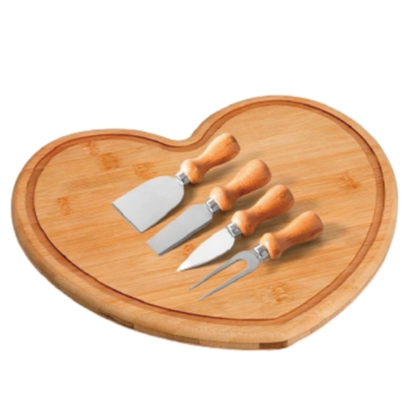 Tábua De Servir Coração Utensílios Bambu 5pçs Class Home